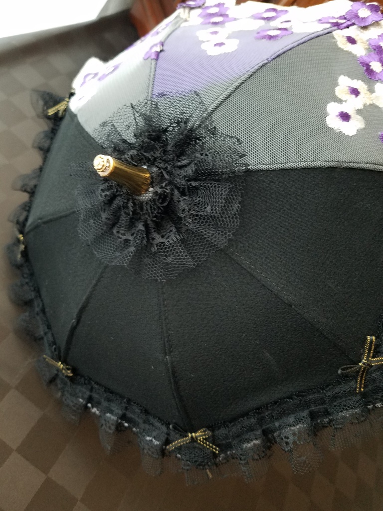 黒シルクベース　紫刺繍レース　