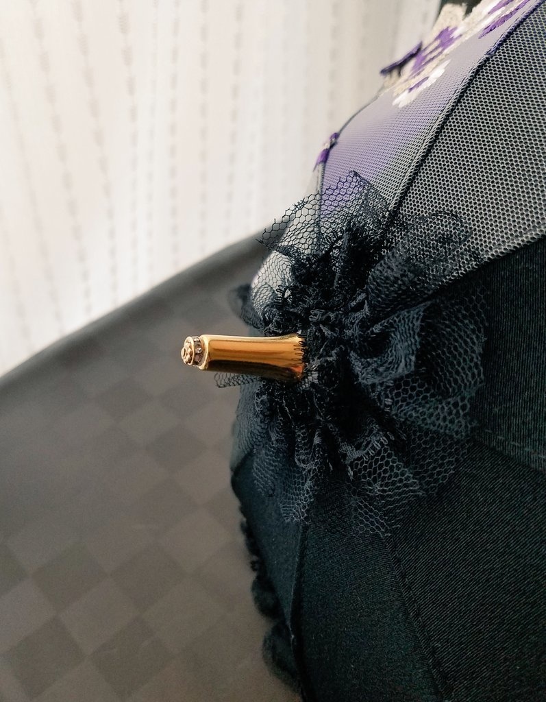 黒シルクベース　紫刺繍レース　