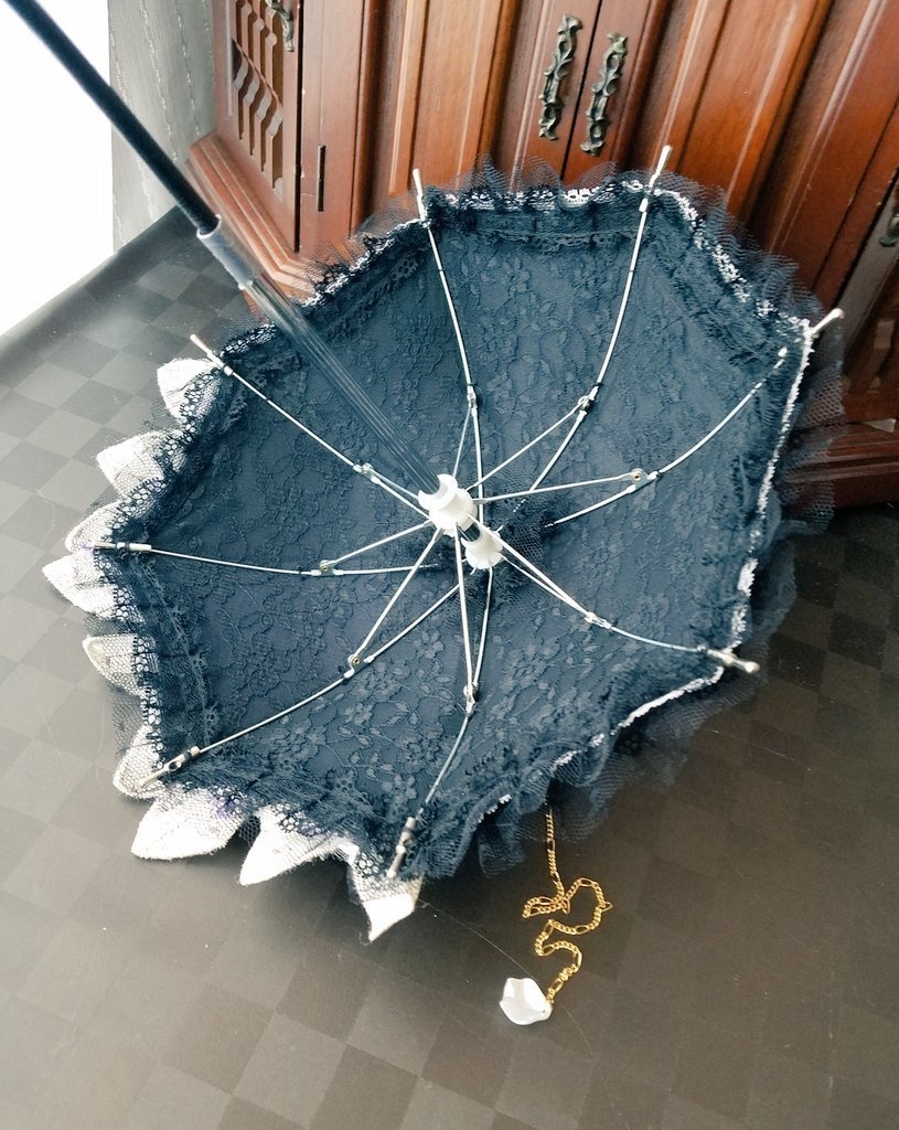 黒シルクベース　紫刺繍レース　
