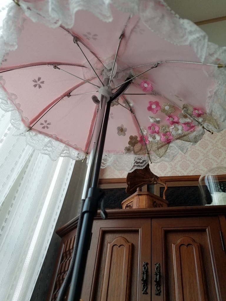 銀箔桜押しシルクベース　内側に　薄ピンク刺繍レース　