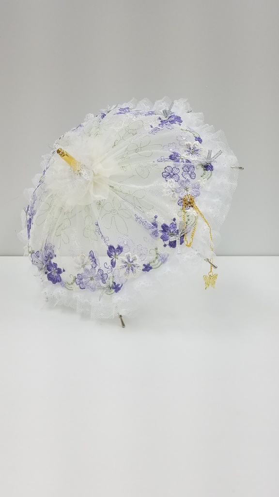 ３点セット販売　青+白花刺繍　パラソル+ミュール+ショーツ 推奨sizeSDgr60cm