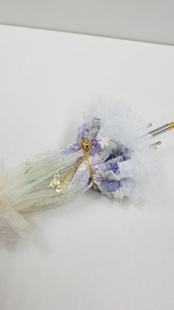 ３点セット販売　青+白花刺繍　パラソル+ミュール+ショーツ 推奨sizeSDgr60cm