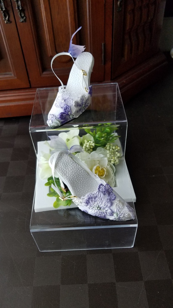 単品　青×白の刺繡レースミュール　SDGRヒール足対応可能