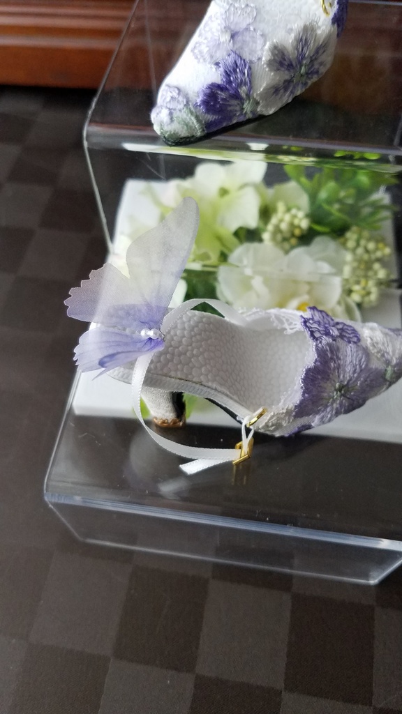単品　青×白の刺繡レースミュール　SDGRヒール足対応可能