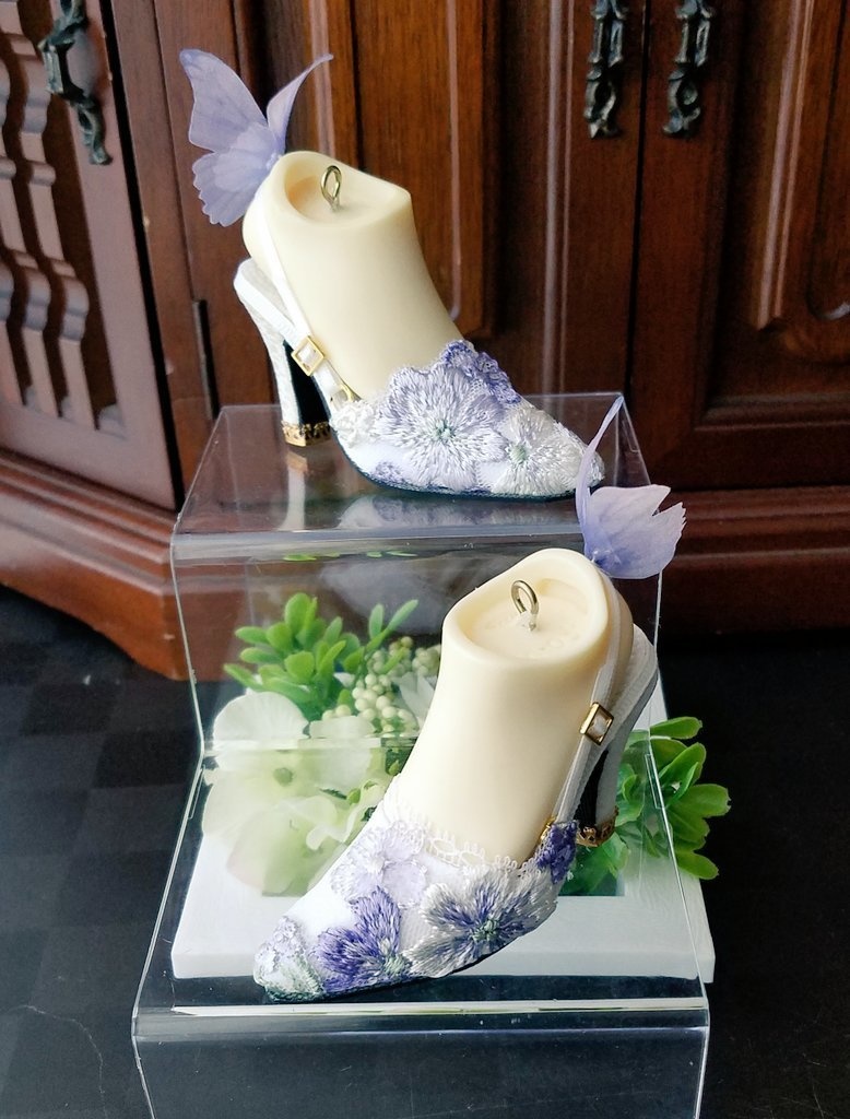 単品　青×白の刺繡レースミュール　SDGRヒール足対応可能