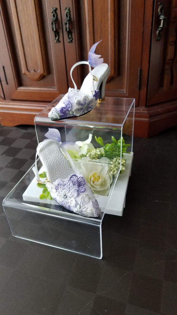 単品　青×白の刺繡レースミュール　SDGRヒール足対応可能