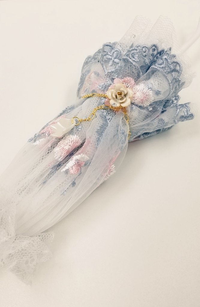 クラシカルな縁模様　薄ピンクのパラソル　薔薇のチャーム付き