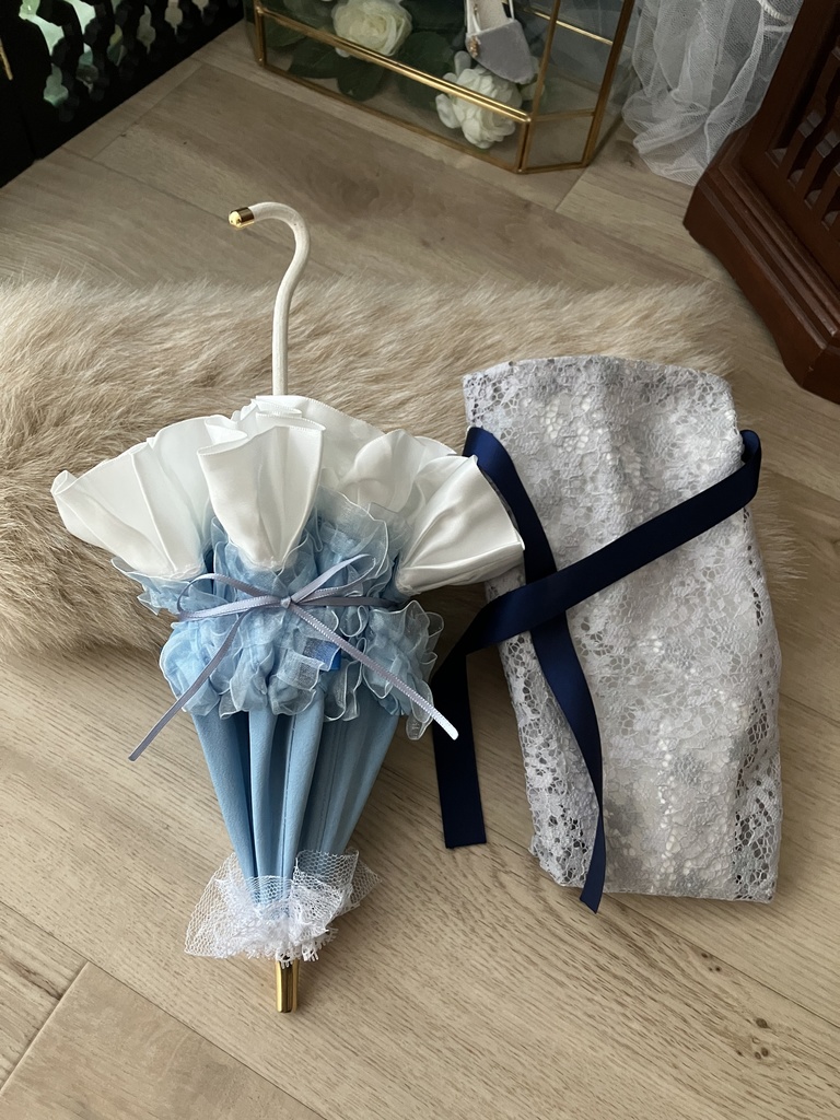 水色パラソル　二段フリル　収納袋付き