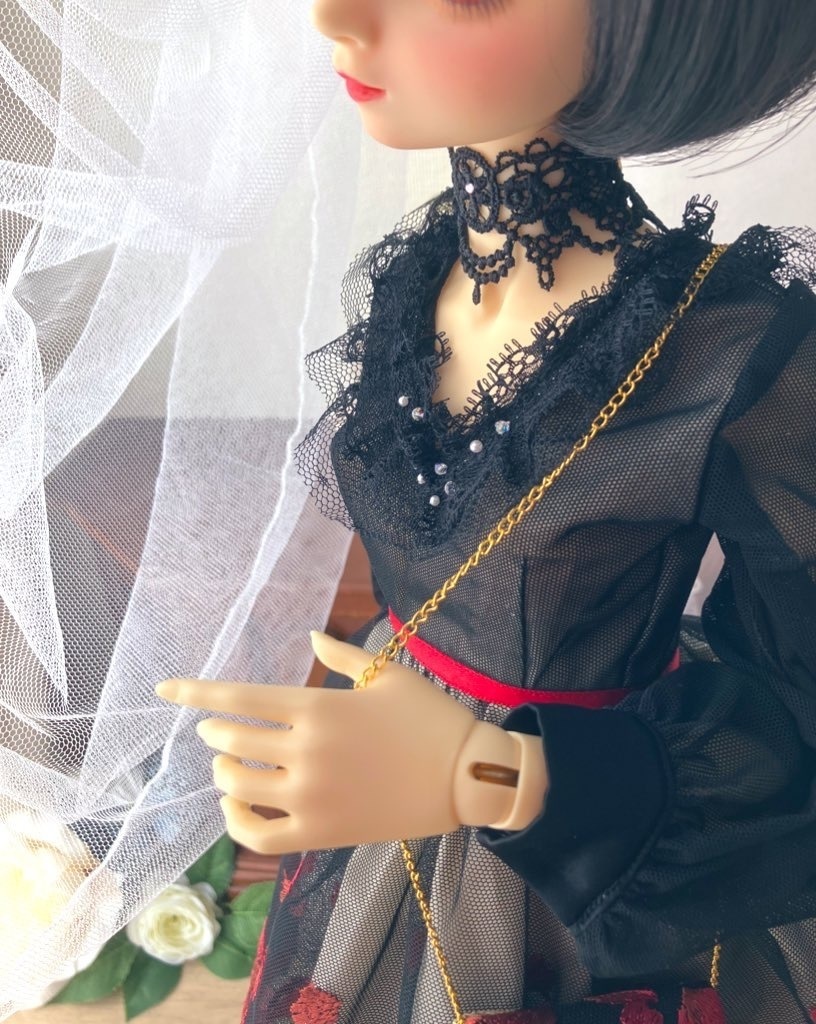 A：薔薇のパーティー７点セット（チョーカー：ゴシックレース） ワンピースSD16用　　パンプス選択/ヒール足orフラット足