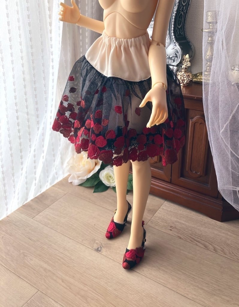 A：薔薇のパーティー７点セット（チョーカー：ゴシックレース） ワンピースSD16用　　パンプス選択/ヒール足orフラット足