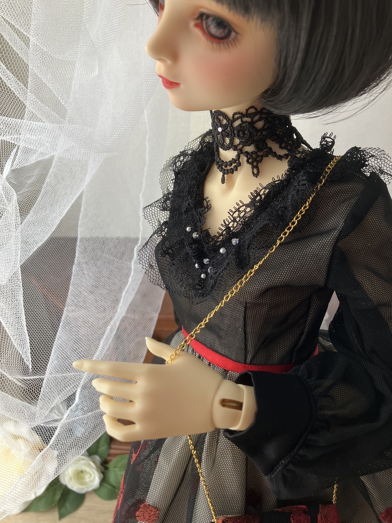 A：薔薇のパーティー７点セット（チョーカー：ゴシックレース） ワンピースSD16用　　パンプス選択/ヒール足orフラット足