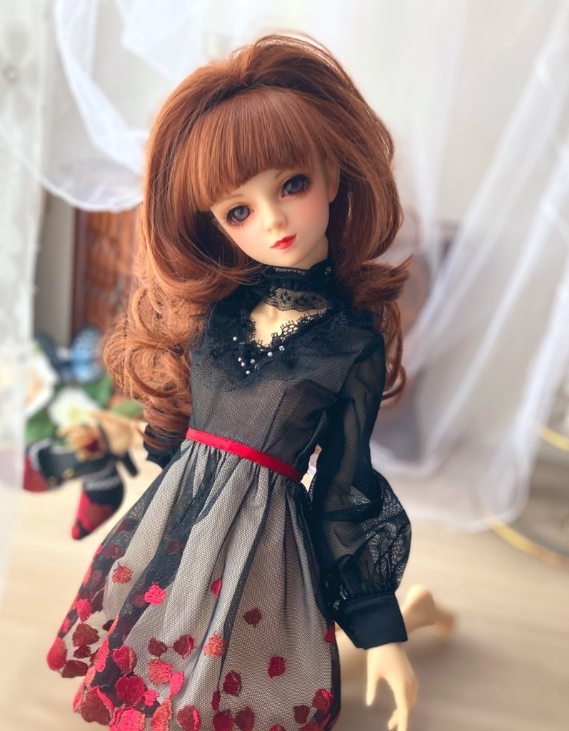 A：薔薇のパーティー７点セット（チョーカー：ゴシックレース） ワンピースSD16用　　パンプス選択/ヒール足orフラット足