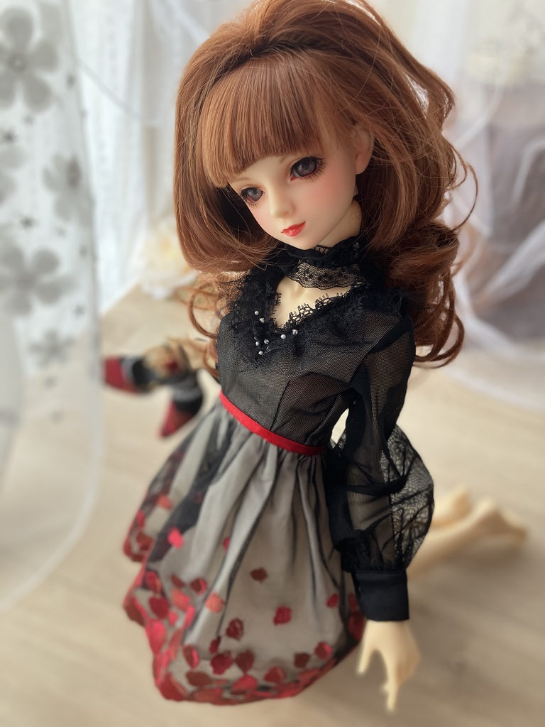 A：薔薇のパーティー７点セット（チョーカー：ゴシックレース） ワンピースSD16用　　パンプス選択/ヒール足orフラット足