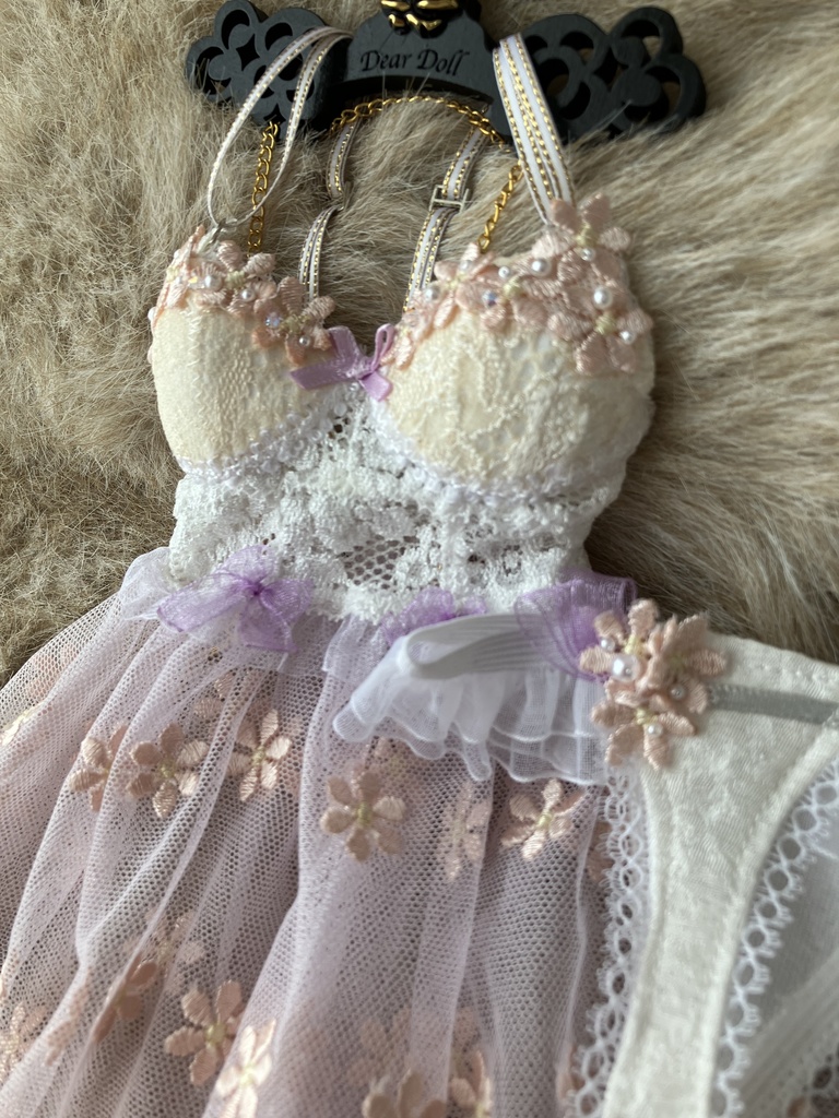 ビスチェ風ベビードール　ピンク花刺繍盛