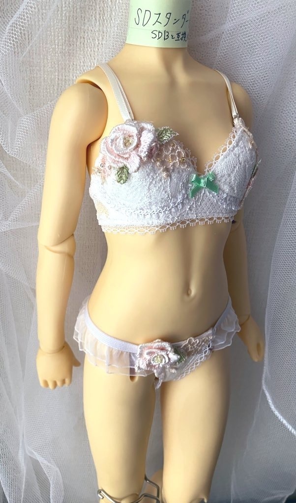 SD13用　花纏うランジェリー　「ピンクローズ」B　胸リボン緑