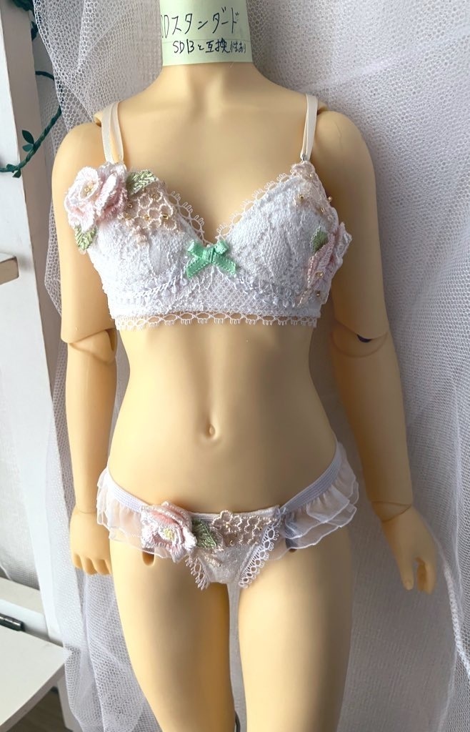 SD13用　花纏うランジェリー　「ピンクローズ」B　胸リボン緑