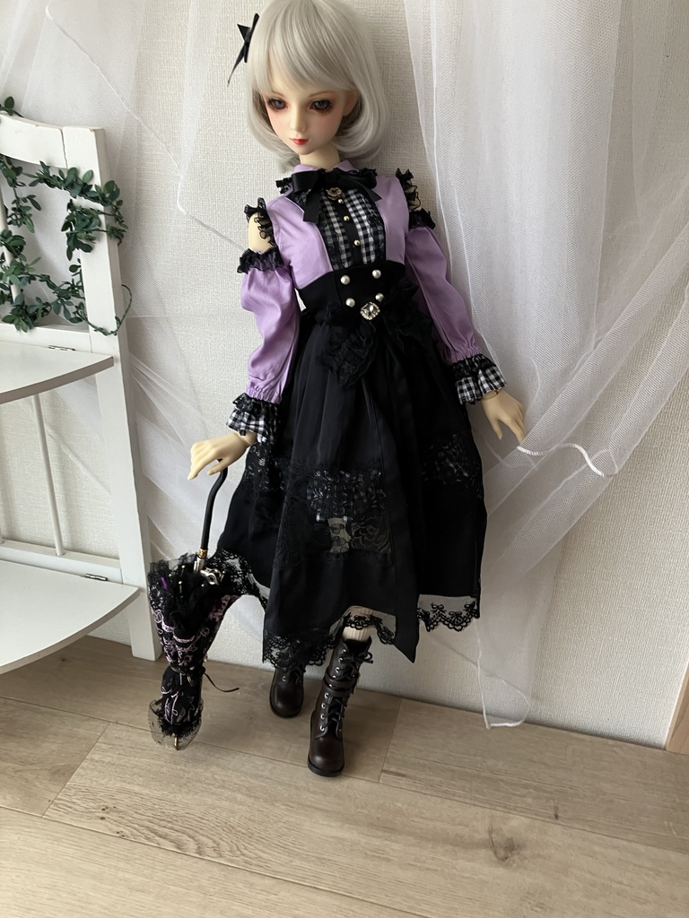 レースパラソル　黒紫のレース　ふちは黒レース