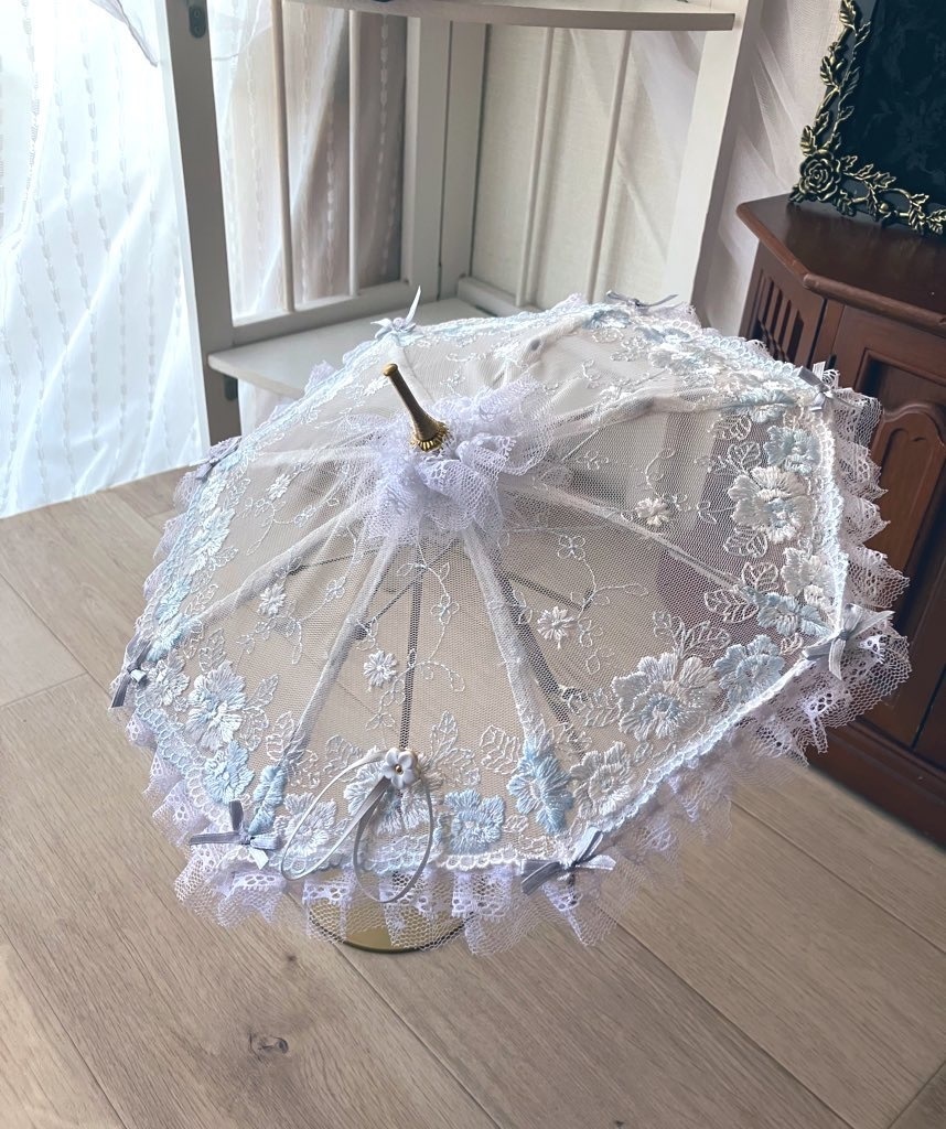 レースパラソル　水色の薔薇