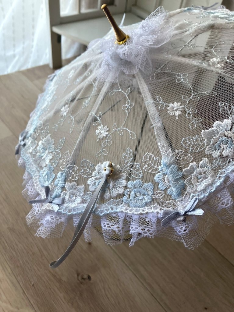 レースパラソル　水色の薔薇