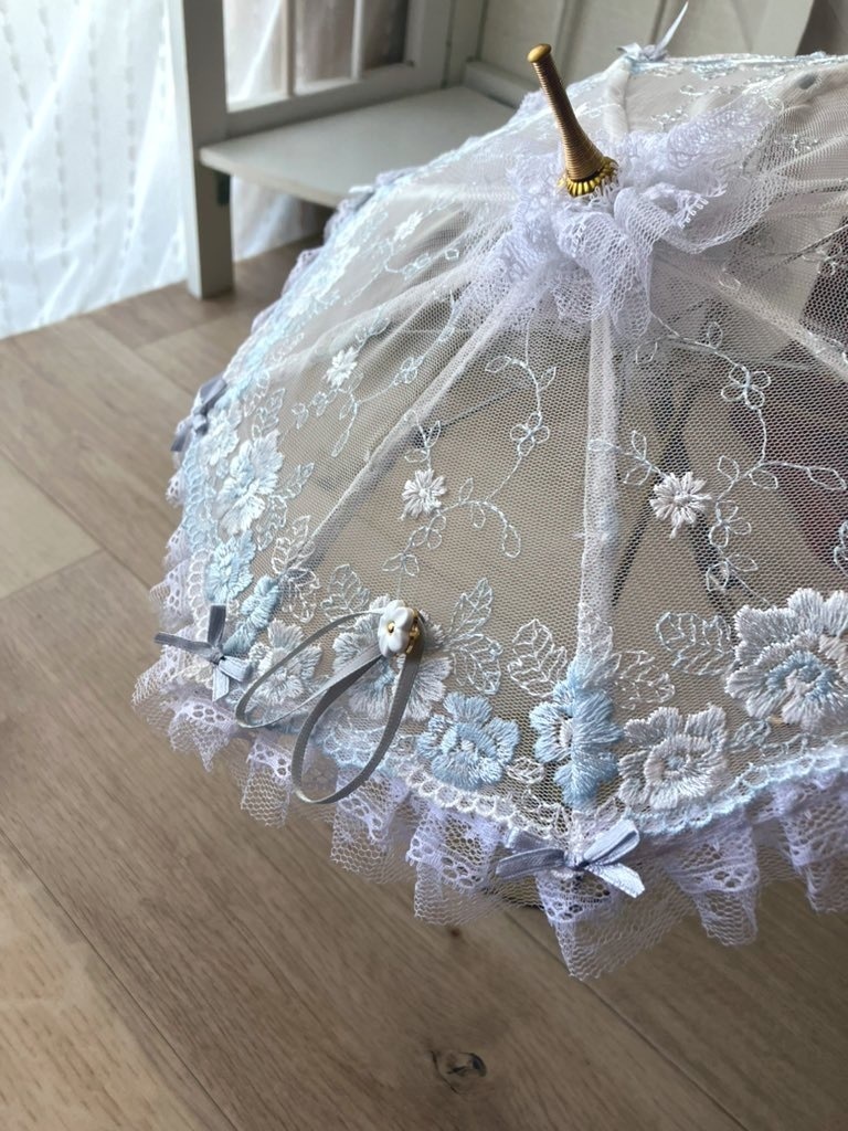 レースパラソル　水色の薔薇