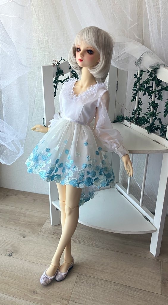 ＳＤ１６.ＤＤＤＹ　花びらワンピース　水色花びら＋パニエ