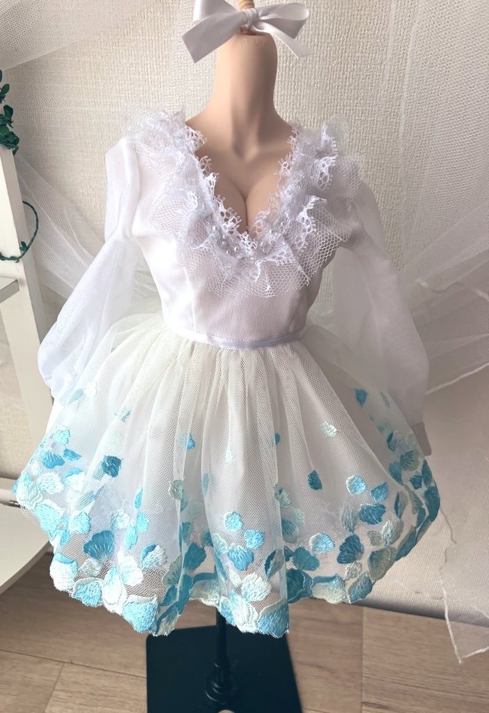 ＳＤ１６.ＤＤＤＹ　花びらワンピース　水色花びら＋パニエ