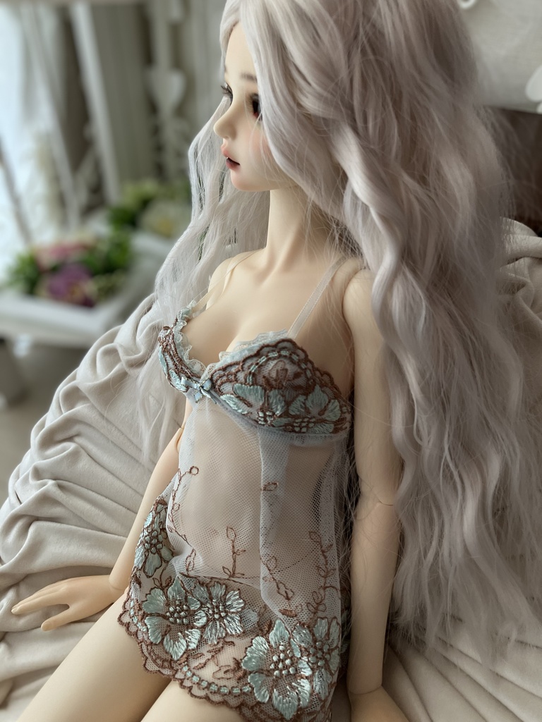 推奨サイズ：DD（M胸）SD13からSD16 　SDgr　スリップドレス　水色花刺繍
