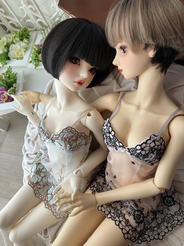 推奨サイズ：DD（M胸）SD13からSD16 　SDgr　スリップドレス　水色花刺繍
