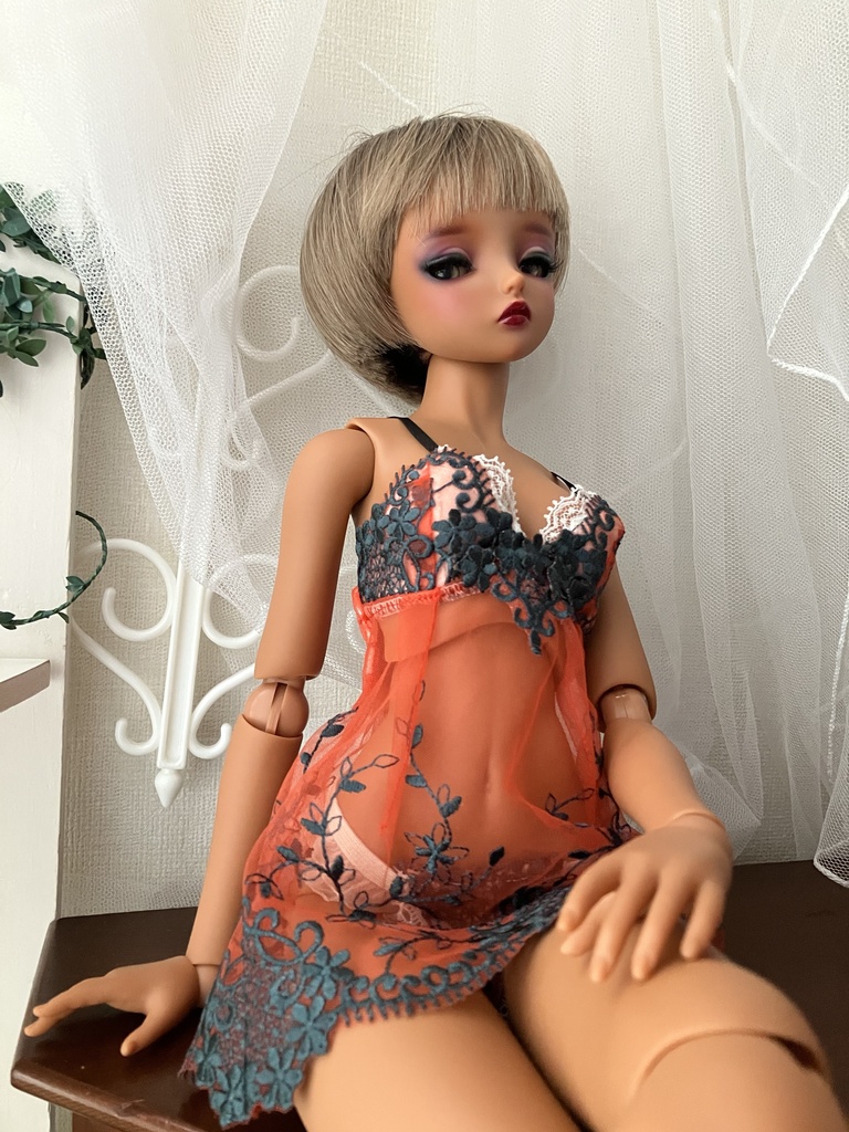 推奨サイズ：DD（M胸）SD13からSD16 　SDgr　スリップドレス　ブラッドオレンジ×黒