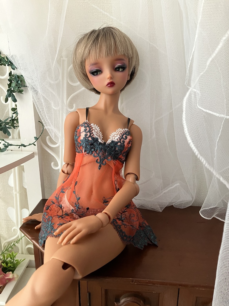 推奨サイズ：DD（M胸）SD13からSD16 　SDgr　スリップドレス　ブラッドオレンジ×黒