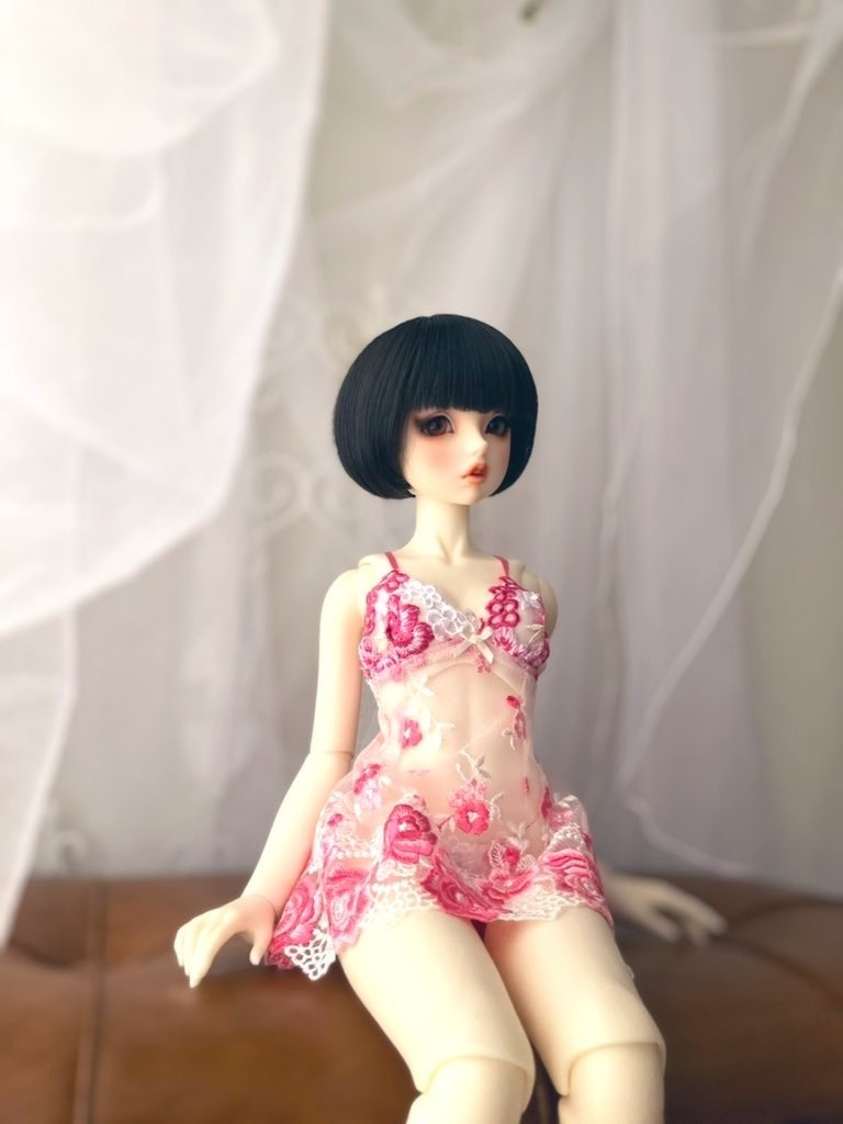 ピンクベース　薔薇刺繍レース　スリップドレス　DD M胸推奨　フリーサイズ　