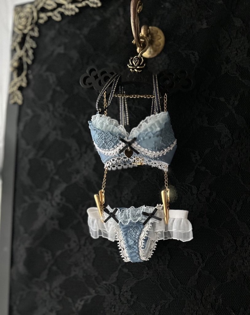MDD　青のランジェリーセット　ハートチャーム