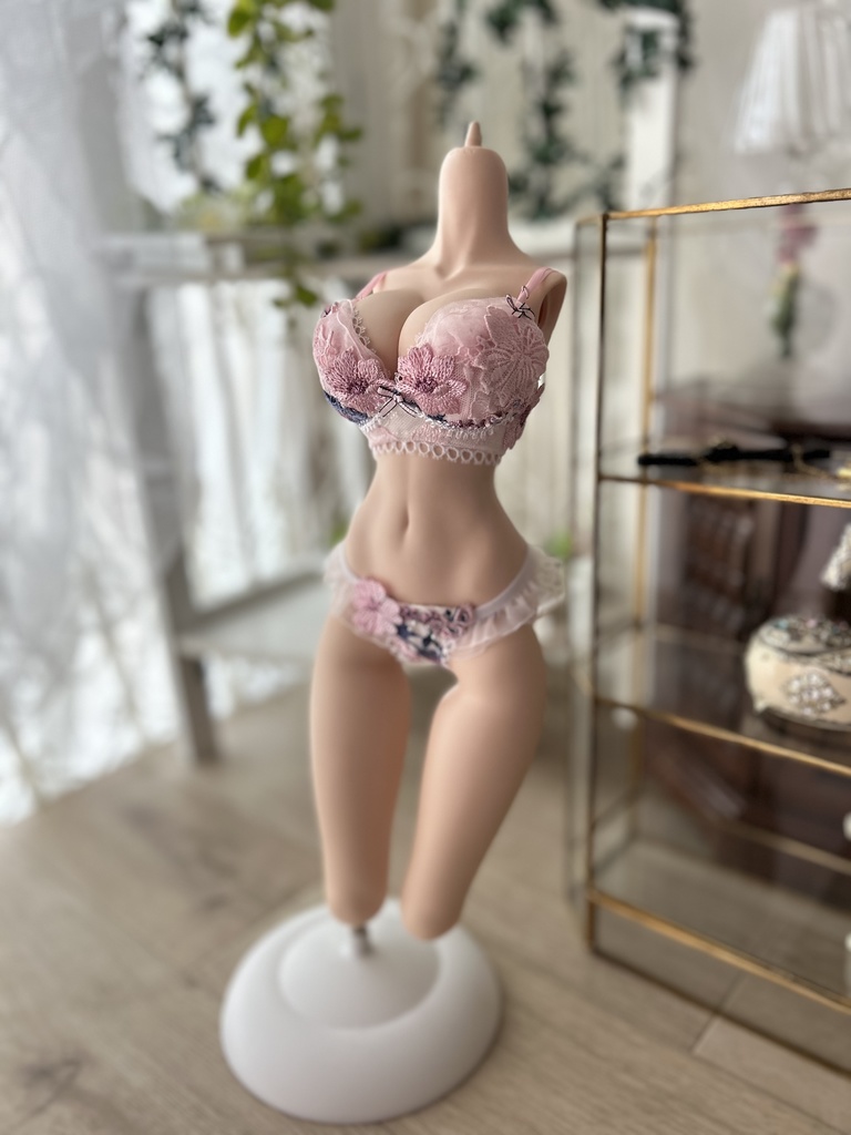 DDDY　ピンクベース　青い花とピンクの花　B:黒縁リボン