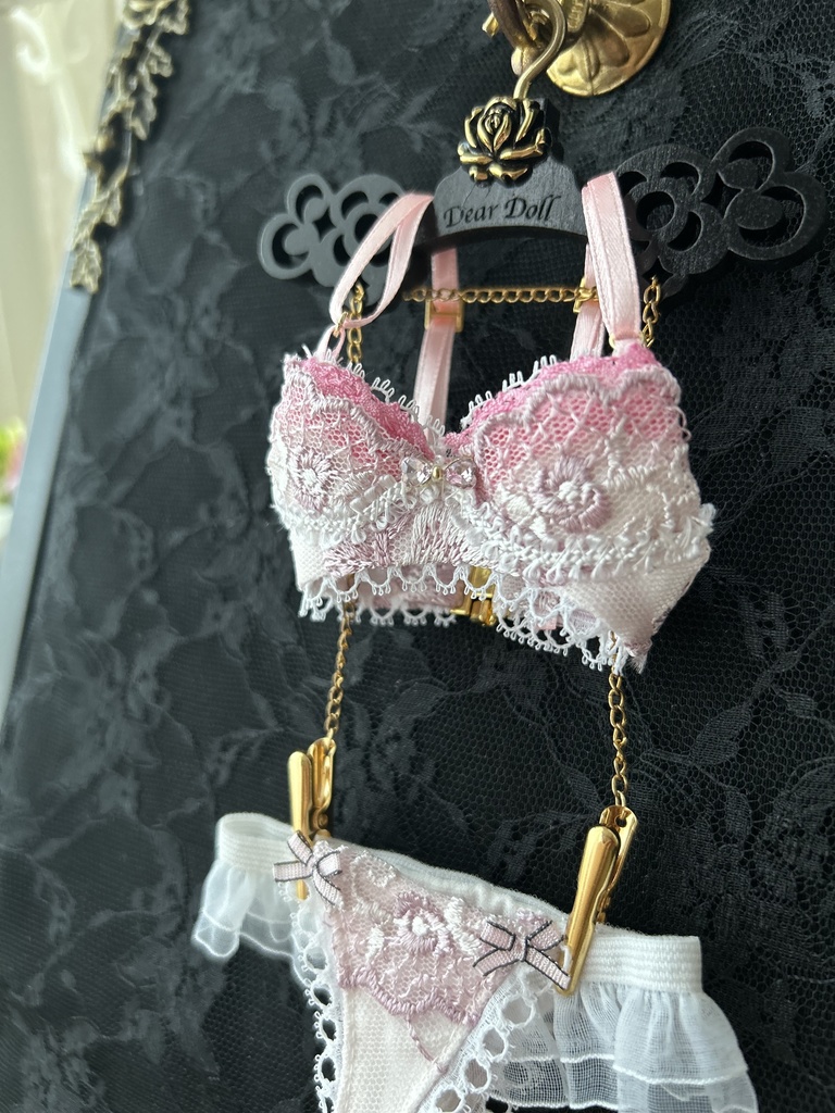 MDD　S胸・M胸　ランジェリーセット　　ピンクレース＋ビジュ－リボン　1