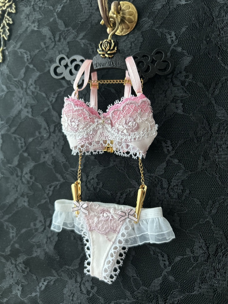 MDD　S胸・M胸　ランジェリーセット　　ピンクレース＋ビジュ－リボン　1