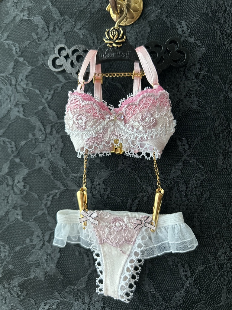 MDD　S胸・M胸　ランジェリーセット　　ピンクレース＋ビジュ－リボン　1