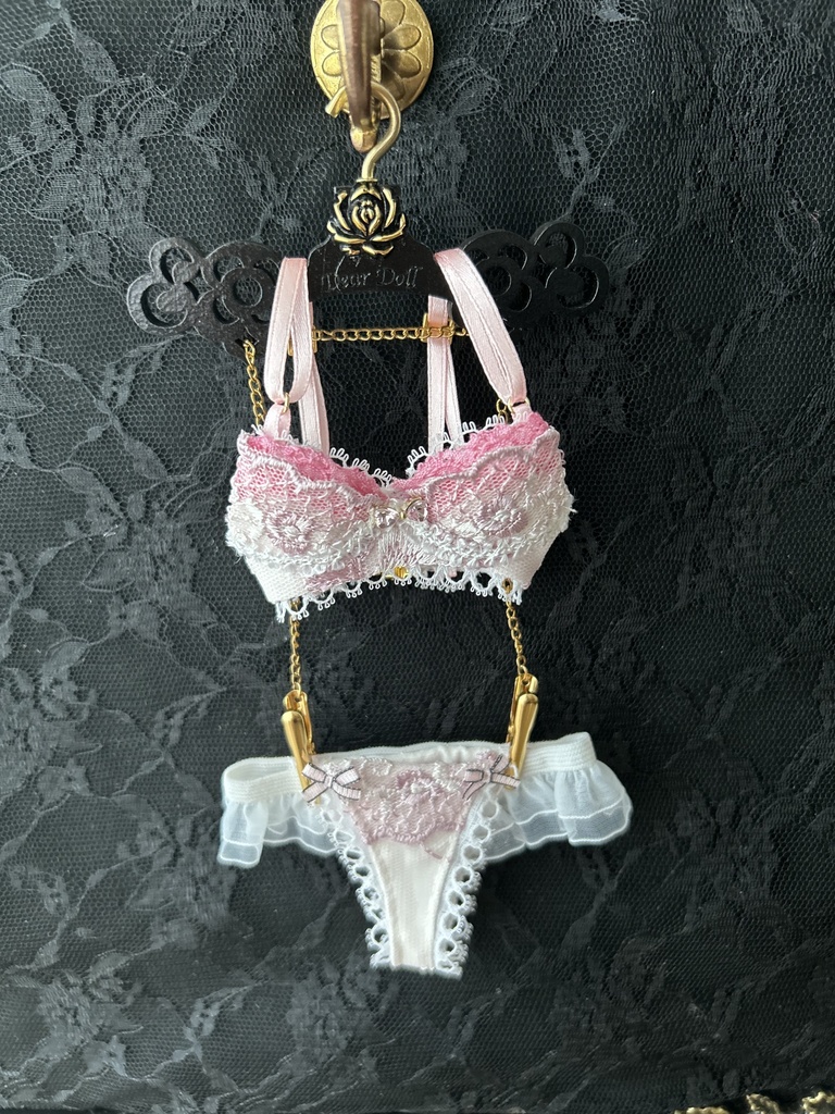 MDD　S胸・M胸　ランジェリーセット　　ピンクレース＋ビジュ－リボン　1