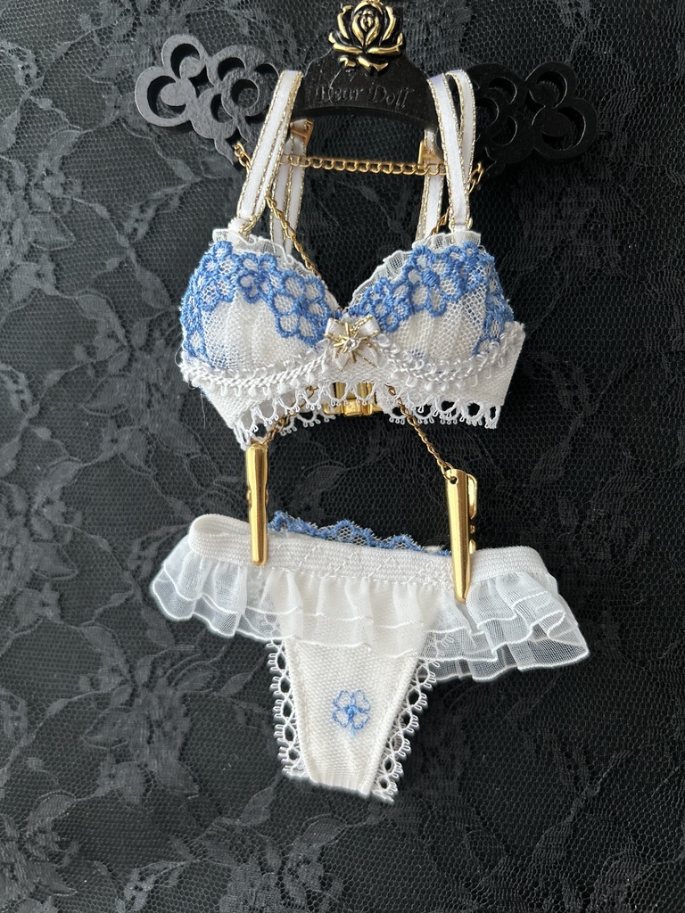 MDD　S胸・M胸　ランジェリーセット　シロベース青い小花＋星のチャーム　A