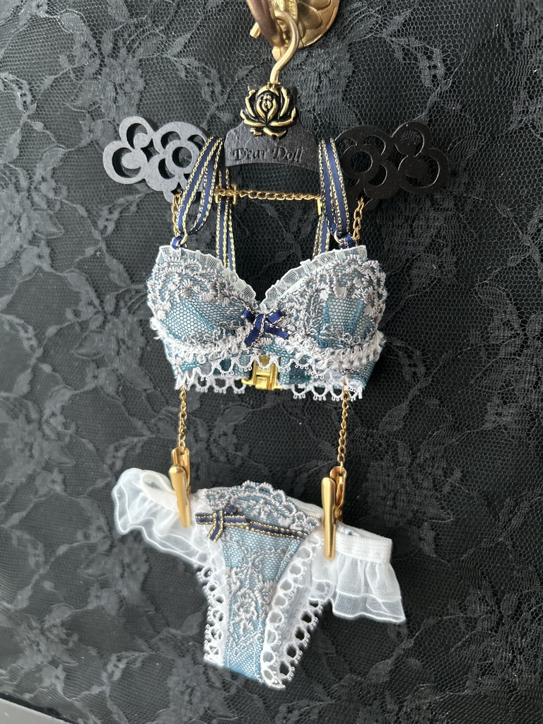   MDD　S胸・M胸　ランジェリーセット 青緑レース＋金サイド青リボン　3
