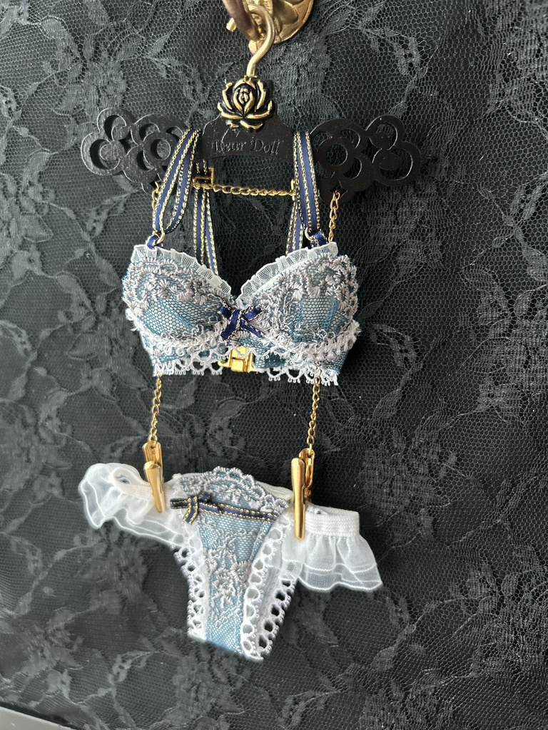   MDD　S胸・M胸　ランジェリーセット 青緑レース＋金サイド青リボン　3