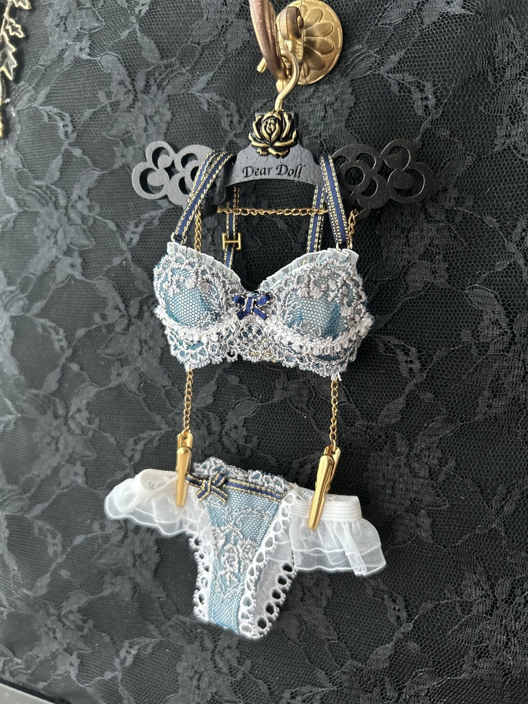 MDD　S胸・M胸　ランジェリーセット 青緑レース＋金サイド青リボン　1