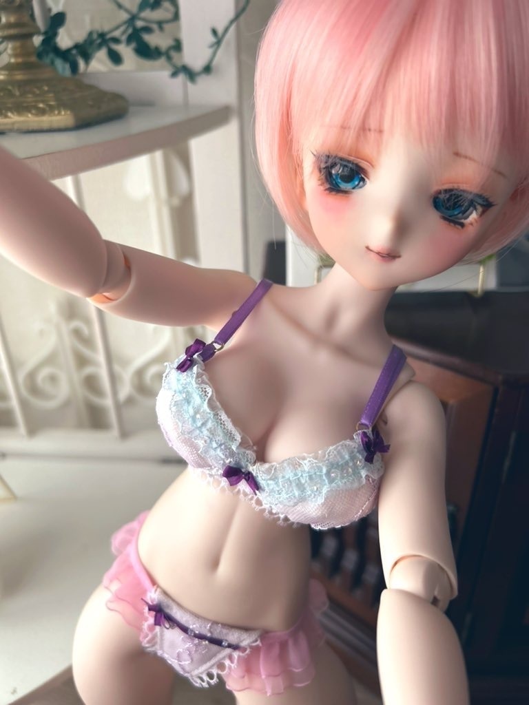 MDD  L胸用 ランジェ―リー　水色フリル紫リボン①　