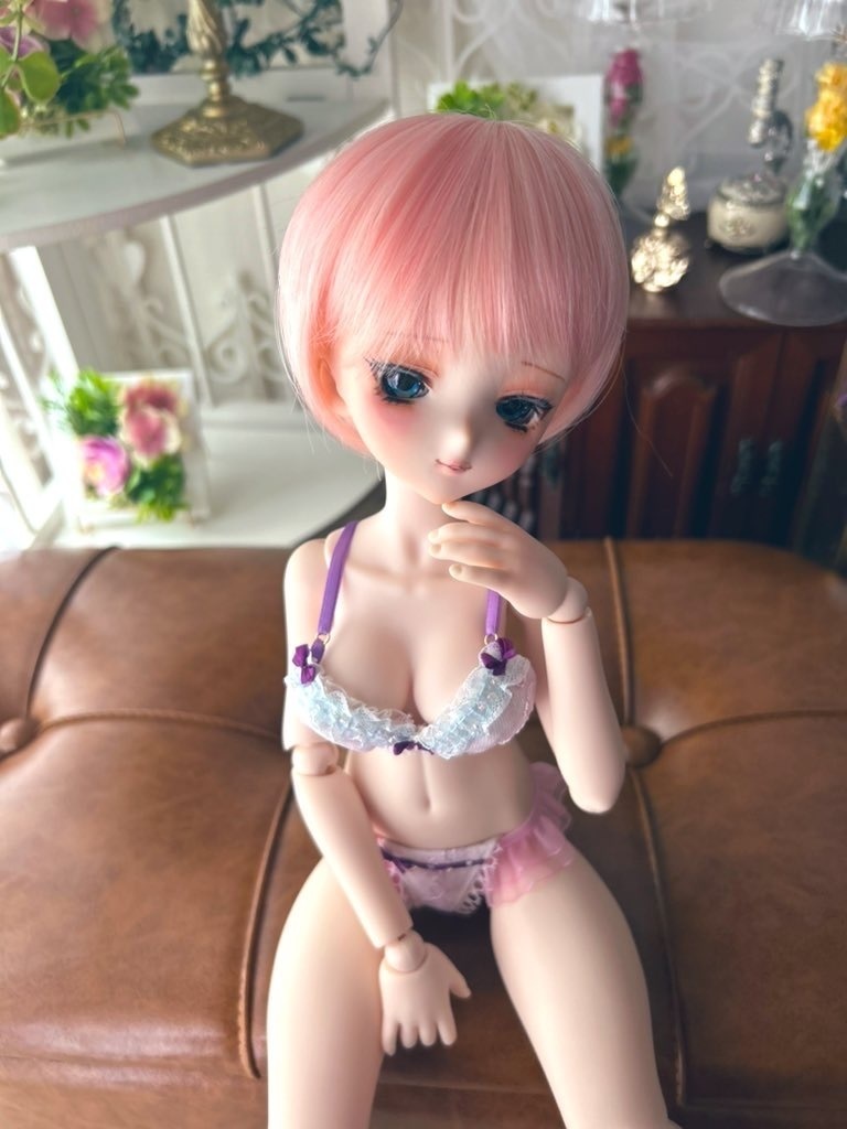 MDD  L胸用 ランジェ―リー　水色フリル紫リボン①　