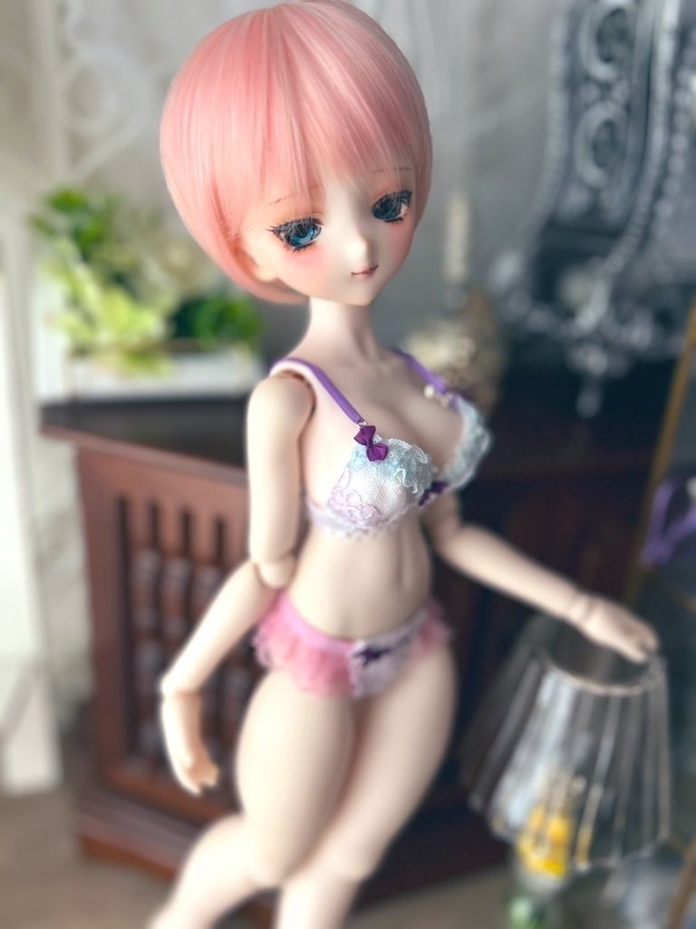MDD  L胸用 ランジェ―リー　水色フリル紫リボン①　