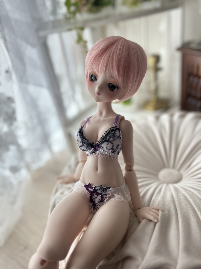 MDD　L胸　紫ベース線画レース　ランジェリーセット