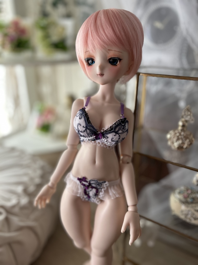 MDD　L胸　紫ベース線画レース　ランジェリーセット