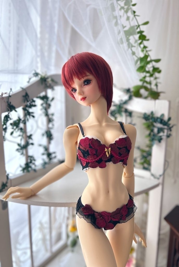 SD16　薔薇の花びら　金リボン　ブラ＋ショーツセット