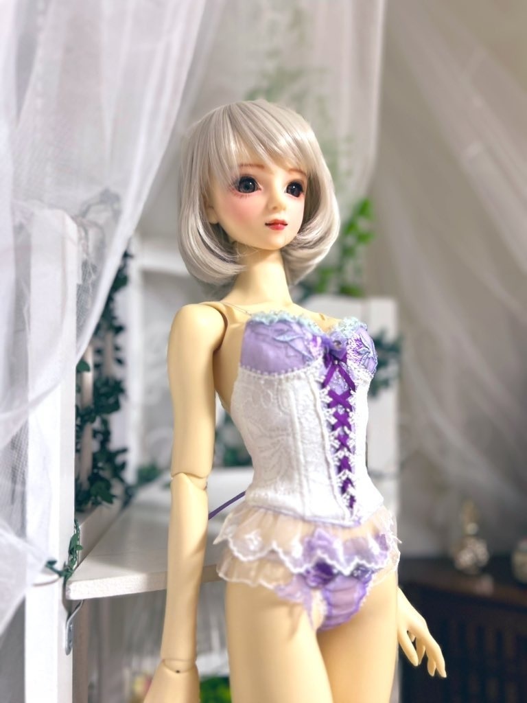 SD16 紫のコルセット＋ショーツ　ショート丈　後ろはスナップボタン式