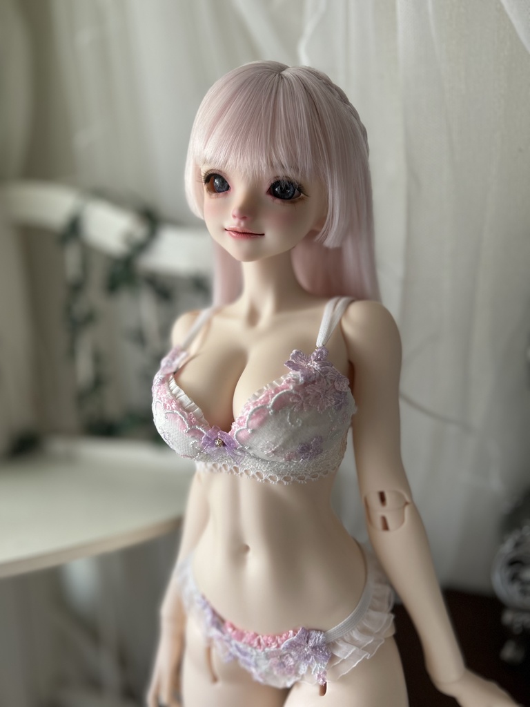 【AsleepEidolon ・ L胸】　ピンク紫の小花　ブラ＋ショーツセット