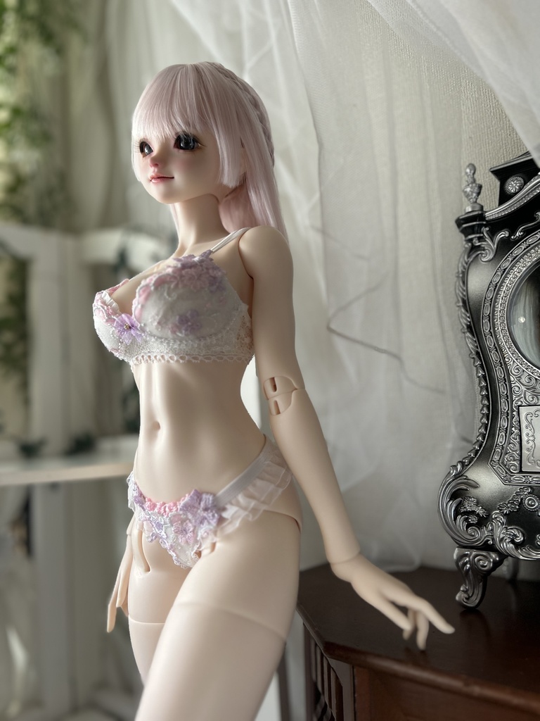 【AsleepEidolon ・ L胸】　ピンク紫の小花　ブラ＋ショーツセット